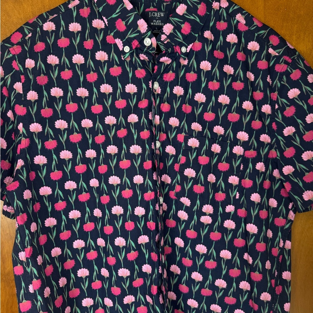 J. Crew Men's Navy and Pink Floral Shirt